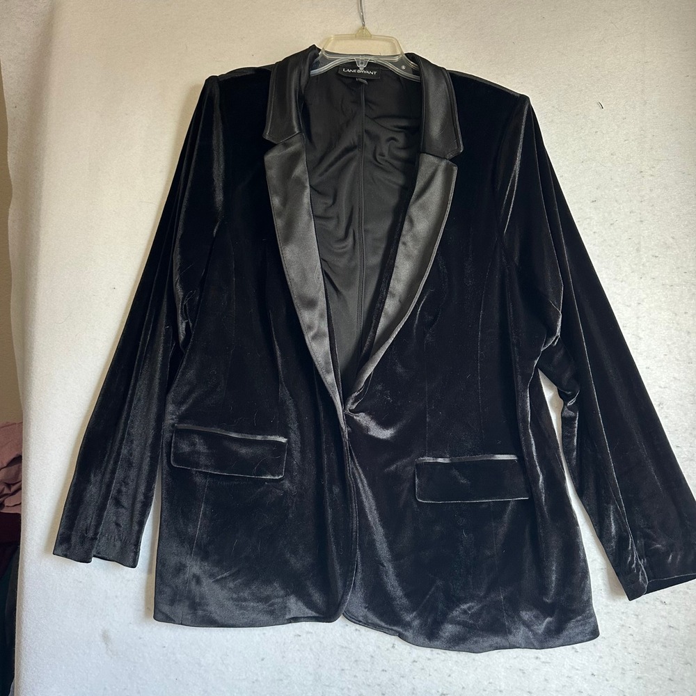 Lane Bryant Black Velvet Blazer Satin Trim Tuxedo Jacket Plus Size 24 1087297